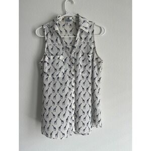 Express Portofino Shirt Womens Small White Animal Print Sleeveless Original Fit